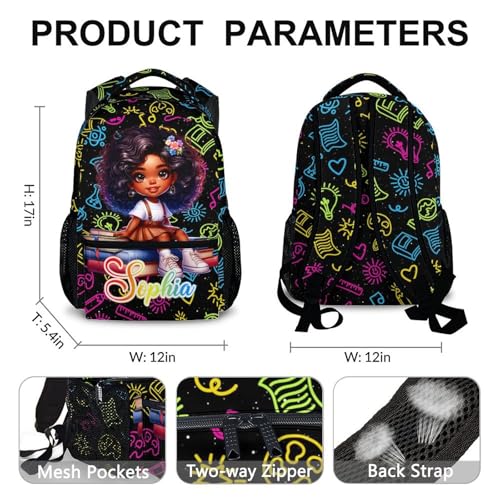 Girls Backpacks, Personalized Girls Backpack with Custom Name for Kids Teens, 17’’ Lightweight Durable Student Black School Bag for Toddler Kindergarten Elementary Primary Middle4