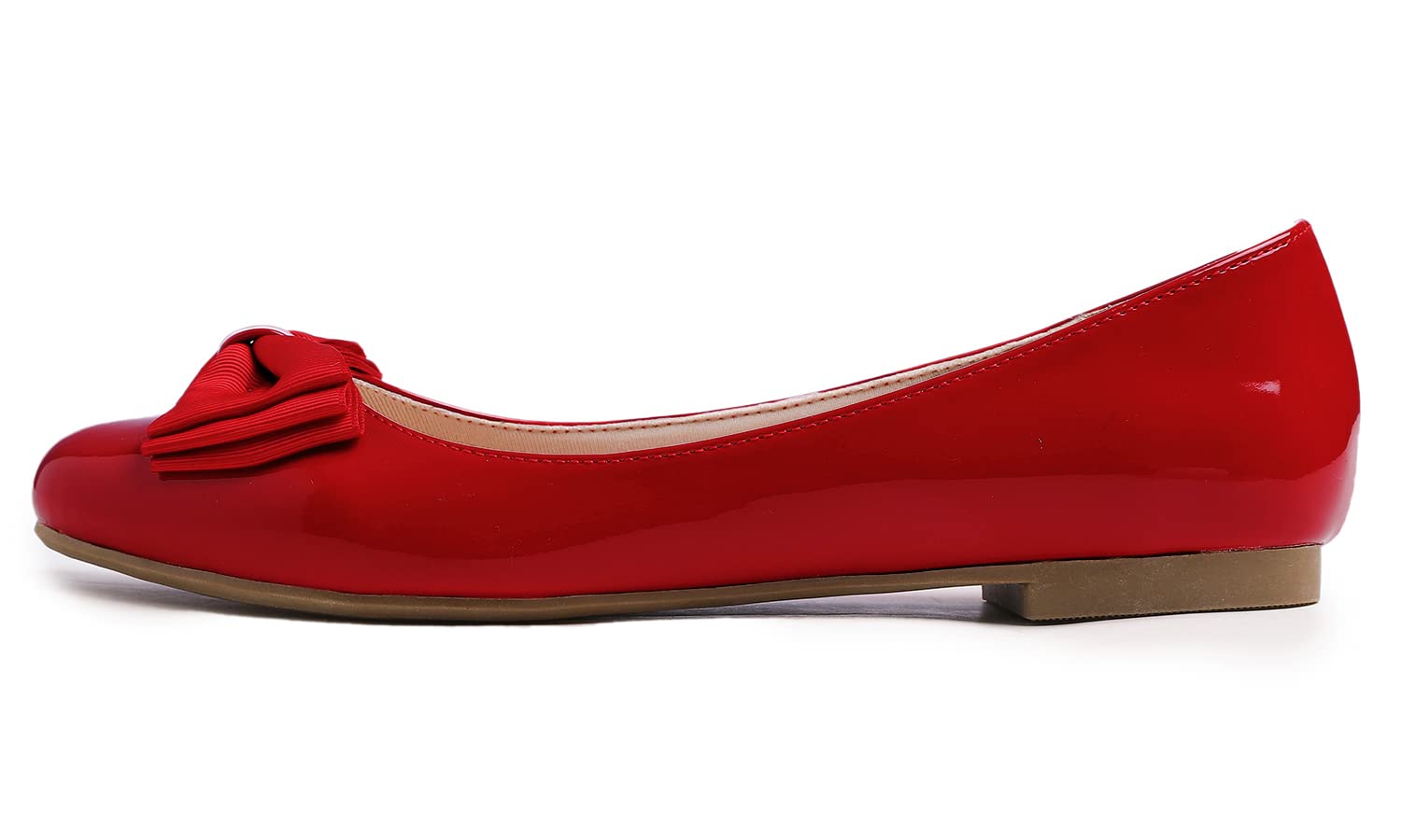 Feversole Women's Patent Round Toe Cute Bow Trim Ballet Flats, Ballerine Punta Tonda Decorate con Un Grazioso Fiocco da Donna