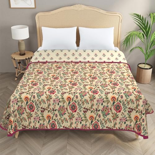 Image of Homestan Reversible All Season Cotton Feel Dohar for Double Bed,Soft Light Weight AC Blanket /Comforter for Summer /Winter /Monsoon (84x88 Inches, Floral Trail)