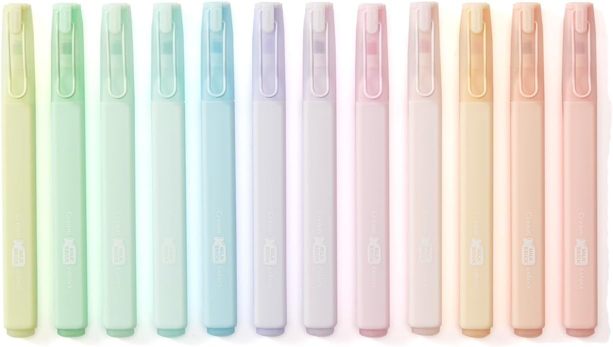 Pastel Highlighters Set, 12 Soft Pastel Colors – No Bleed, Quick-Dry Chisel Tip Highlighter Pens for Bible, Journals, Planners, Notes & Books