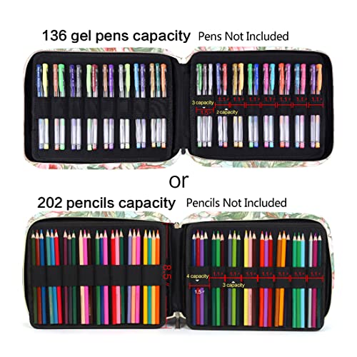 Pencil Case Holder Slot - Holds 202 Colored Pencils Or 136 Gel Pens With Zipper Closure - Large Capacity Polyester Pen Organizer For Watercolor Pens Or Markers - Perfect For Artist Comic Flower #TOP5