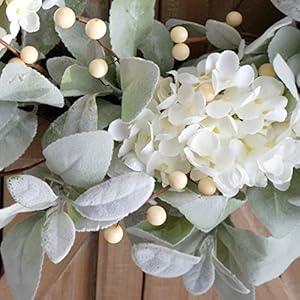 Idyllic 20 Inch Lambs Ears Leaves Everyday Wreath with Ivory Hydrangea and Cream Berries, Spring Summer Greenery Wreath with Burlap Ribbon Bow Knot for Doors, Rustic and Farmhouse Style Home Decor Idyllic 20 Inch Lambs Ears Leaves Everyday Wreath with Ivory Hydrangea and Cream Berries Spring Summer Greenery Wreath with Burlap Ribbon Bow Knot for Doors Rustic and Farmhouse Style Home Decor