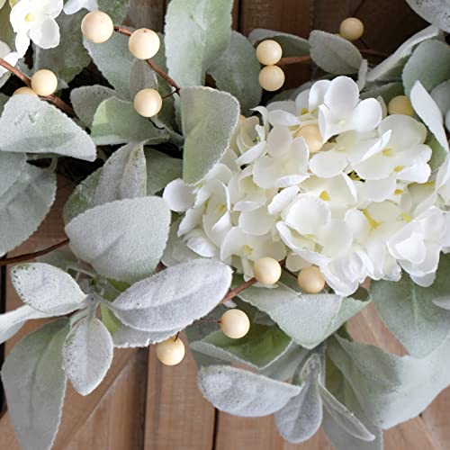 Idyllic-20-Inch-Lambs-Ears-Leaves-Everyday-Wreath-with-Ivory-Hydrangea-and-Cream-Berries-Spring-Summer-Greenery-Wreath-with-Burlap-Ribbon-Bow-Knot-for-Doors-Rustic-and-Farmhouse-Style-Home-Decor Idyllic 20 Inch Lambs Ears Leaves Everyday Wreath with Ivory Hydrangea and Cream Berries Spring Summer Greenery Wreath with Burlap Ribbon Bow Knot for Doors Rustic and Farmhouse Style Home Decor