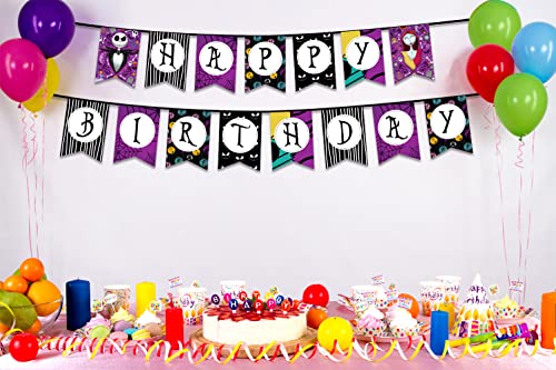 Nightmare Theme Birthday Banner Before Christmas Nightmare Birthday Party Decorations Supplies Jack Skellington And Sally Themed Birthday Banner For Kids Adults Birthday Party Indoor Outdoor Decors #TOP2