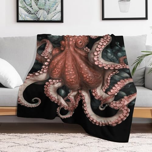 Couverture en flanelle pieuvre douce et légère 127x177 cm pour lit et canapé