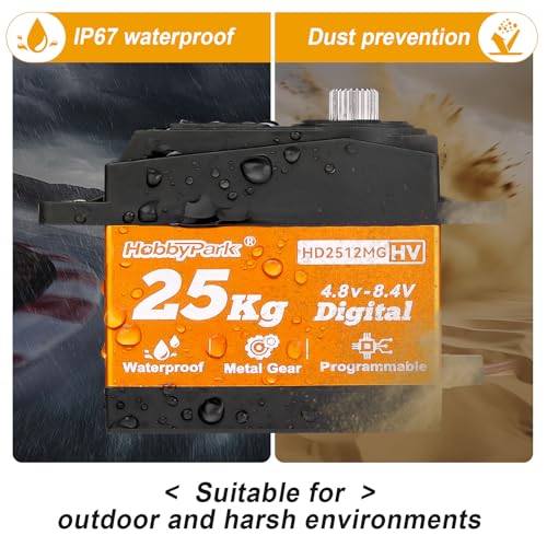 Image of HobbyPark 25KG High Torque RC Servo Waterproof Full Metal Gears Steering Servo for 1 /8, 1 /10, 1 /12 RC Cars Trucks Crawlers Robotic with 25T Servo Horn 180 Degree Programmable 8.4V HV (25kg Torque)