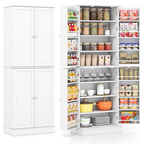 COSTWAY Küchenschrank hoch, Vorratsschrank 170 cm für Küche, Buffetschrank mit 4 Türen & 6 verstellbaren Regalen, freistehender Aufbewahrungsschrank, Mehrzweckschrank für Esszimmer, Wohnzimmer, Weiß COSTWAY Küchenschrank hoch, Vorratsschrank 170 cm für Küche, Buffetschrank mit 4 Türen & 6 verstellbaren Regalen, freistehender Aufbewahrungsschrank, Mehrzweckschrank für Esszimmer, Wohnzimmer, Weiß