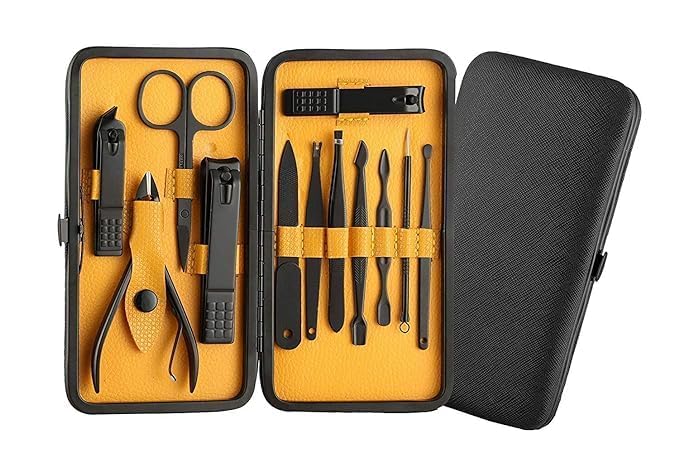 12 IN 1 Stainless Steel Manicure Set Nail Cutter Nail Scissors Grooming Kit with Peeling Knife, Nail Cleaning Knife, Acne needle, Blackhead Tool With Leather Travel Case-image-15