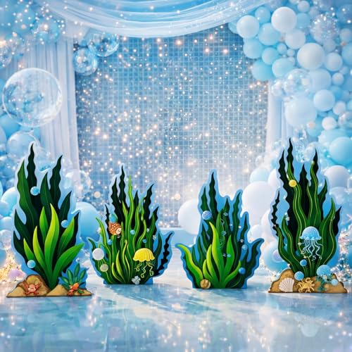 BrightRow 4 Pcs Seaweed Cardboard Cutouts Set of 4 Under The Sea Lifesize Party Decorations with Ocean Elements Vibrant Ocean Themed Props for Events and Displays 19.69-23.62 Inches Tall Cutouts