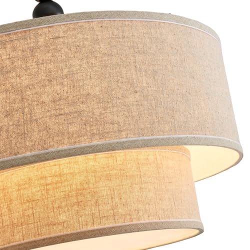 Shrine Lighting Double Drum Chandeliers, Farmhouse Style, Perfect Drum Pendant Light for Dining Room, D20'' x H10'', Adjustable Chains 55'', E12*4 Sockets, Beige Linen Fabric Lampshade & Black Rod by Shrine - Used condition - Image 4