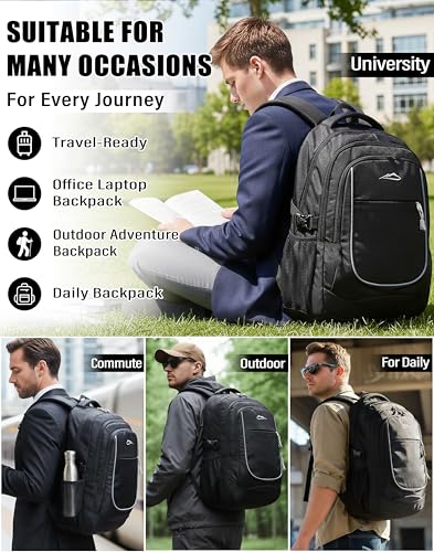 Image of ProEtrade Backpack Bookbag for College Sturdy Travel Business Hiking Fit Laptop Up to 15.6 Inch Multi Compartment Gifts for Men Women Night Light Reflective (Black)