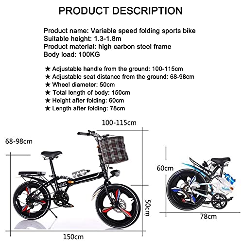 NB 20 Zoll Klapprad, Faltbares Faltrad Mit Variabler Geschwindigkeit, 7-Gang-Getriebesystem, Geringes Gewicht, Leicht Zu Falten, Sattel/Griff Höhenverstellbar,Für Rwachsene Und Kinder,Rot – Bild 8