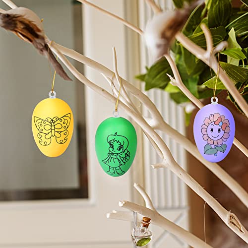 Auney 12 Pcs Easter Hanging Eggs,Egg Painting Toy With 12 Markers,Colorful Easter Eggs Decorating Kit Hand-Painted Hanging Ornaments For Easter Tree Basket Decor #TOP5