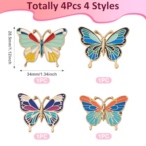 Image of Cheriswelry 4Pcs Butterfly Enamel Pins for Backpack Enamel Lapel Pins Bulk 28.5x34mm for Summer Decoration Jacket Hat Clothes Bags Shoes Accessories
