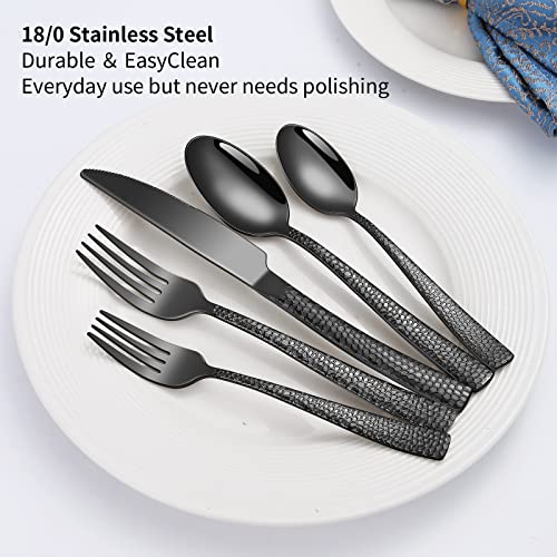 40-Piece Silverware Set, Black Hammered Stainless Steel Flatware Sets for 8, Food-Grade Tableware Set, Including Fork Knife Spoon Set, Home Kitchen Cutlery Sets, Dishwasher Safe 40-Piece Silverware Set, Black Hammered Stainless Steel Flatware Sets for 8, Food-Grade Tableware Set, Including Fork Knife Spoon Set, Home Kitchen Cutlery Sets, Dishwasher Safe