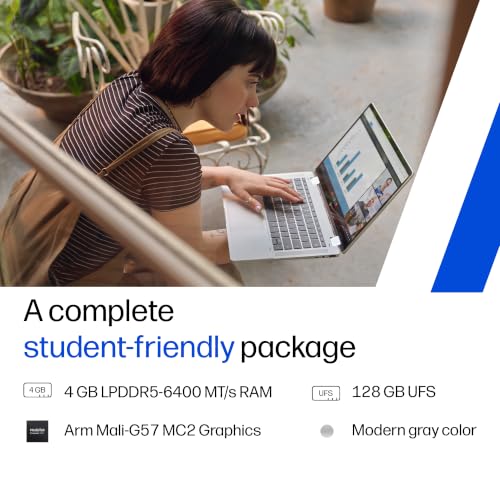 Image of HP Chromebook 14, MediaTek Kompanio 540 (4GB LPDDR5, 128GB UFS) HD, Touch, Anti-Glare, Micro-Edge, 14'' /35.6cm, ChromeOS, 100GB Google One(1yr),Modern gray,1.35kg, nm0006MU, HD Camera w /shutter Laptop