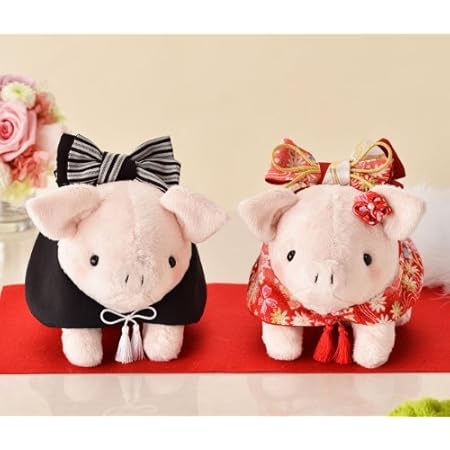 Amazon 和装のとんちゃんピンク 赤い着物 手作りキットボア生地カット済み ウェルカムドール ぶたのぬいぐるみ 手芸キット 通販