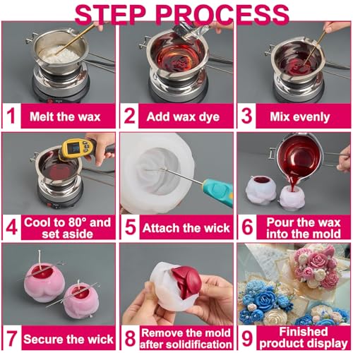 9 PCS Flower Candle Resin Molds,3D Heart Rose Tulip Daisy Peony Silicone Molds for Candle Soap Chocolate Making Valentine Mother Day Silicone Mold Rosas Silicona para Velas by JDH Silicone - Image 3