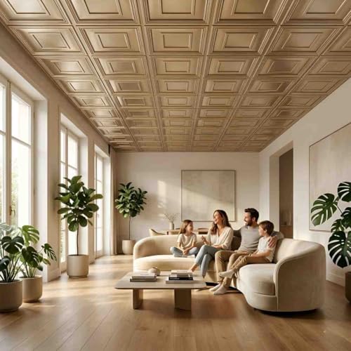 Image of Kayra Decor PVC Ceiling Panel 60x60 cm|Square Panel|Metallic Coffee|50 Tiles Cover 200 Sq Ft| Modern False Ceiling|Royal & Elegant Finish