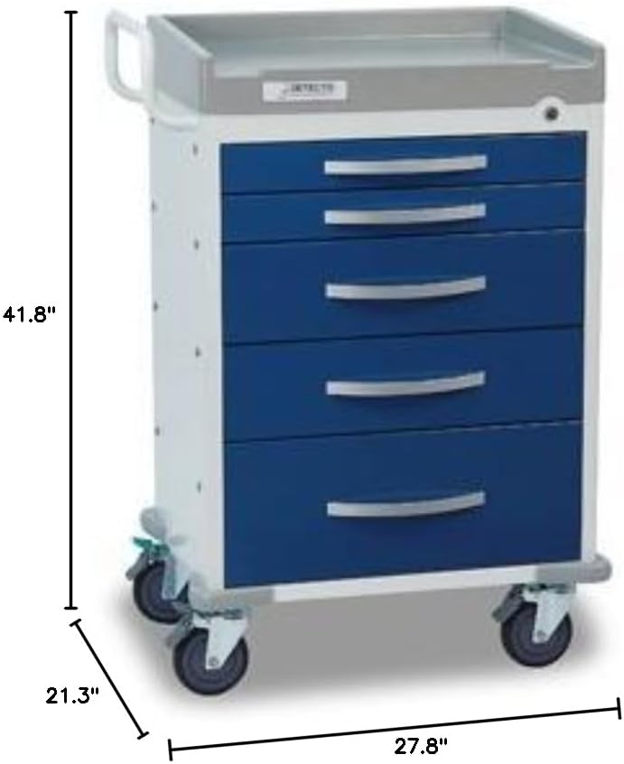 Detecto Rc33669Blu Rescue Anesthesiology Medical Cart-5 Blue Drawers