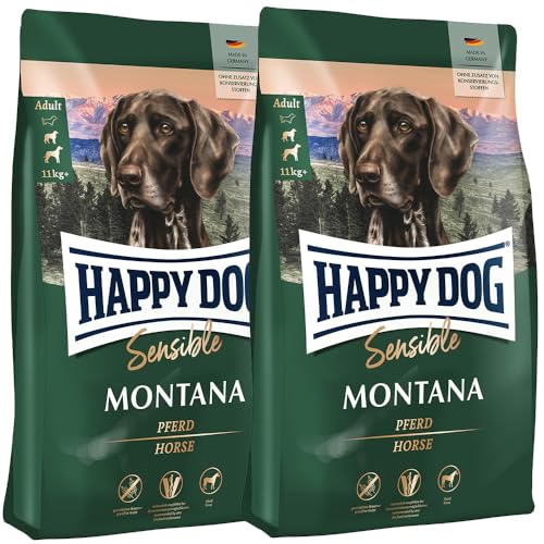 Happy Dog Sensible Montana M Trockenfutter, Hundefutter - Geschmacksrichtung Pferd - Glutenfrei, Getreidefrei, Monoprotein, Omega-3 und Omega-6-2X 1kg