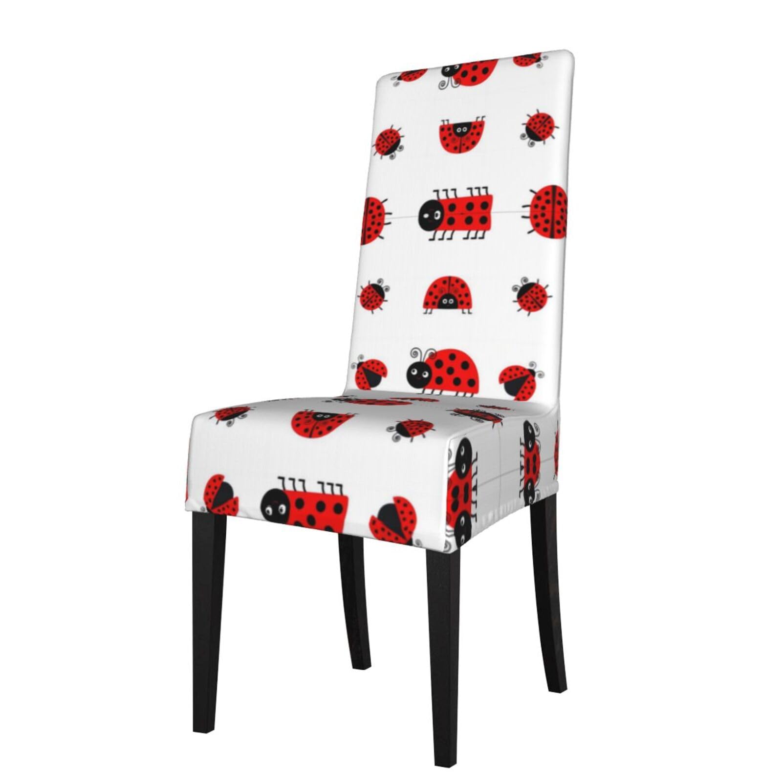 HLSBSSL Red Ladybug Printed dining chair covers, wrinkle-resistant and iron-free, suitable for hotels, banquets, and conferences