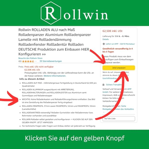 Foto von Rollwin ROLLADEN ALU nach Maß Rolladenpanzer Aluminium Rollladenpanzer Lamelle mit Rollladendämmung Rollladenfenster Rollladentür Rollladen DEUTSCHE Produktion zum Einbauen Hier Konfigurieren »»
