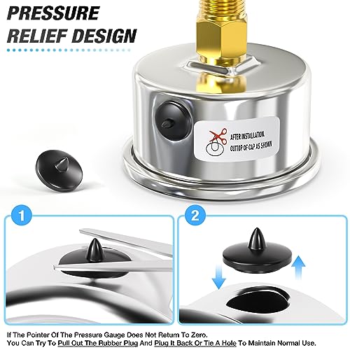 meanlin measure 0200psi dry pressure gauge stainless steel 1434 npt 234 face dial waterproof for air compressor air regulator water filter center back mount with 1234 npt and 3834 npt hex bushing