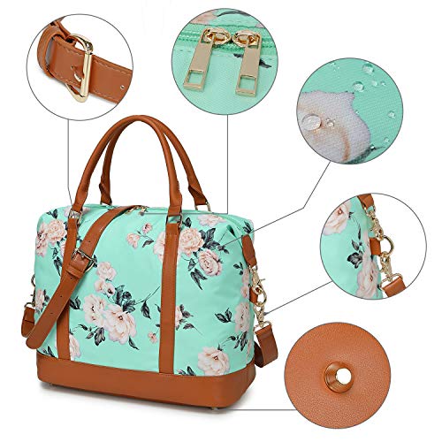 CAMTOP Beach Travel Tote Duffle Overnight Weekender Beach Bag Women Ladies Carry on Beach Tote with Trolley Sleeve (Flower A-Mint Green)