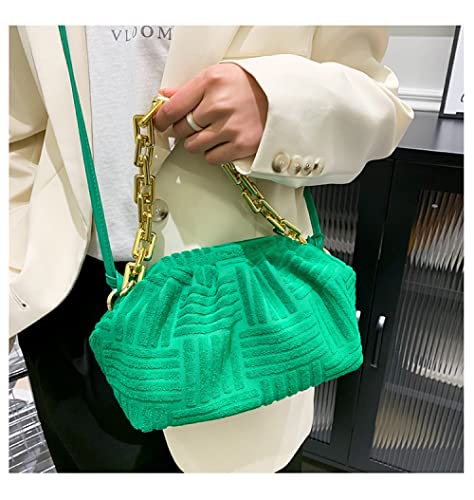 Soft Cotton Shoulder Bag For Women Metal Chain Clutch Hobo Evening Handbags Cross Body Color Green #TOP2