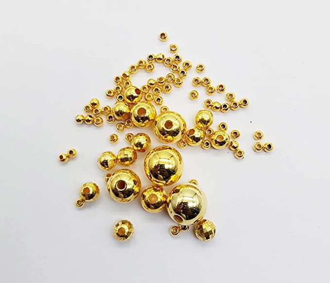 Image of eshoppee 200 gm Golden Color Round Shape Plastic Beads for Jewellery Making kit Art and Crafts Materials for Necklace Bracelet Earring Making Materials DIY kit (2)