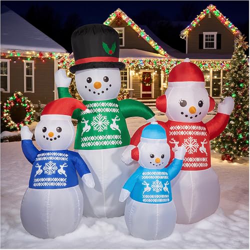 BORGOVA 6-Foot Inflatable Christmas Decorations - Set of 4 Inflatable Snowman Family Figures with...