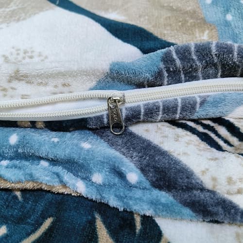 Image of Winter Premium Flannel Velvet Warm Duvet Cover Quilt Cover | Rajai Cover | Blanket Cover | Comforter Cover Single Size 60x100 inches Woollen (Beige,White & Blue, Single Bed)