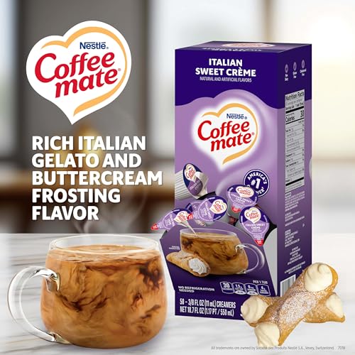 Image of Nestle Coffee mate Coffee Creamer, Italian Sweet Creme, Liquid Creamer Singles, Non Dairy, No Refrigeration, 0.375 fl oz Tubs (Pack of 200)