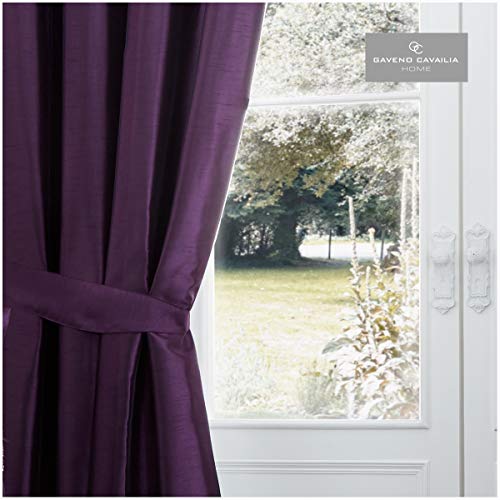 Gaveno Cavailia Aviv Eyelet Curtains Aubergine, 100% Polyester Luxury Ring Top Drapery with Matching Tie Backs - Image 3