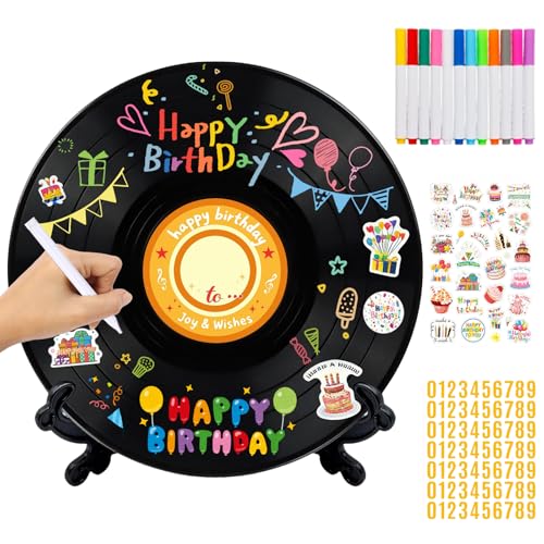 TECHEEL Geburtstag Vinyl Schallplatte Gästebuch Vinyl Schallplatte Party Deko Alternative zum Geburtstagsgästebuch mit Stift und Halterung Partygeschenk Schild Poster für Jungen und Mädchen