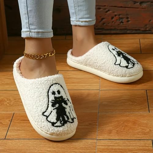 Image of Womens Mens House Slippers Retro Comfy Warm Plush Slip on Fluffy Memory Foam Home Sippers for Winter Indoor Outdoor