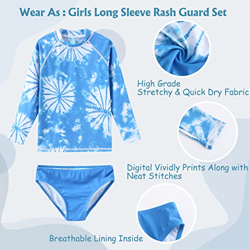 Image of Girls 3 Piece Swimsuits Set Long Sleeve Rash Guard Tankini Bathing Suits for Girls Beach Swimwear Set 3-16 Years