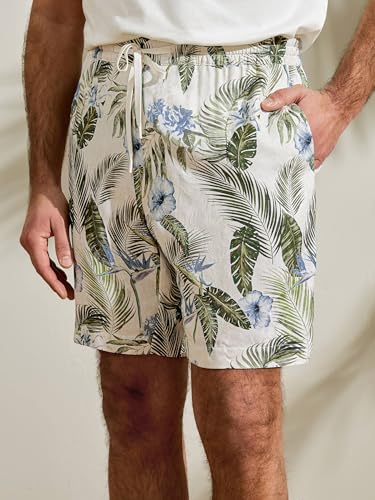 LilySilk 100% Spun Silk Hawaiian Shorts for Men Tropical Palm Print Short Pants with Adjustable Elastics Vacation3