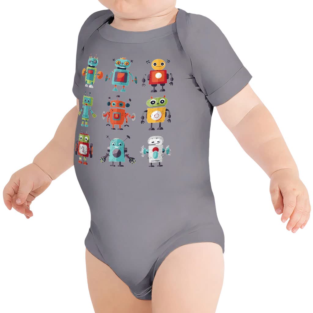 Robot Baby Jersey Onesie - Cute Print Baby Bodysuit - Art Baby One-Piece - Storm, 3-6 Months