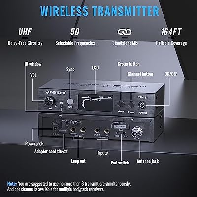 Phenyx Pro Wireless in Ear Monitor System PTM-11-4B Bundle with 6Ft TRS Snake Cable PCBL-QR4IN1-6