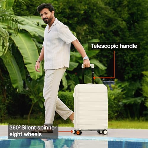Image of Nasher Miles Vienna Hard-Sided Spinner Polypropylene Luggage Set of 2 White Cream Trolley Bags (55 & 65 cm)