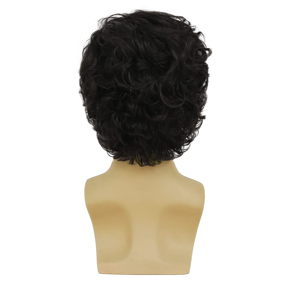 Mens Short Black Wigs Layered Natural Looking Side Part Hair Heat Resistant Synthetic Wigs with Wig Cap for Male Buy Halloween Wig(Black) - Image 4