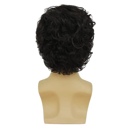 Miniatura 4 de Pelucas negras cortas para hombre, con capas de aspecto natural, parte lateral, resistente al calor, pelucas sintéticas con gorra de peluca para