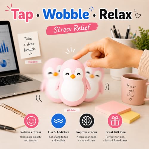 Image of Roly Poly Penguin Wobbler | Cute Self-Righting Penguin Desk Toy | Stress Relief Fidget Toy | Mini Penguin Collectible | Office Desk Decor & Gift (Macaroon Pink, 1 pc)