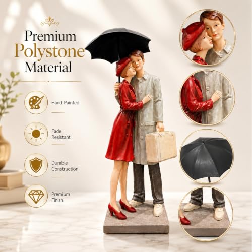 Image of ARMONIA Romantic Umbrella Couple Figurine Showpiece for Home Decor| Polystone Love Statue |Elegant Sculpture for Anniversary,Valentine's Day,Wedding & Gift Items 14.9 Inches