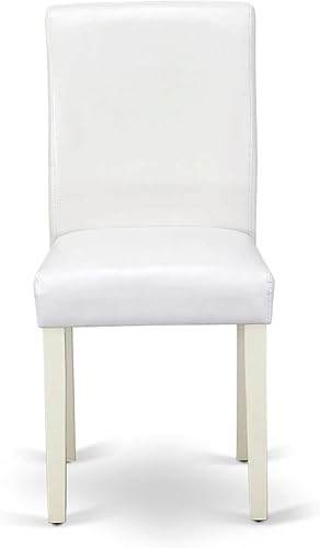 Miniatura 4 de East West Furniture ABP2T64 Abbott Classic Parson - Juego de 2 sillas de comedor tapizadas de piel sintética, color blanco lino