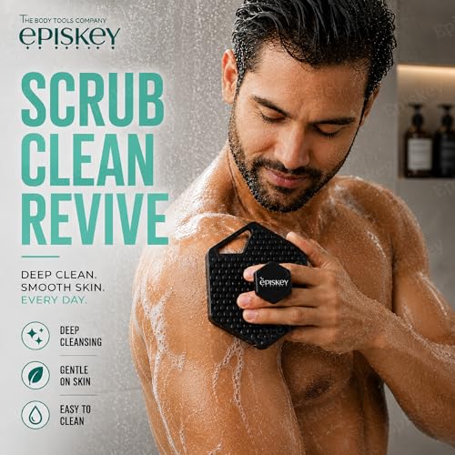 Image of Episkey Body Scrubber - Exfoliates & Deep Cleans - Silicone Shower & Bathroom Accessory with Bespoke Bristles and Ergonomic Handles - Charcoal