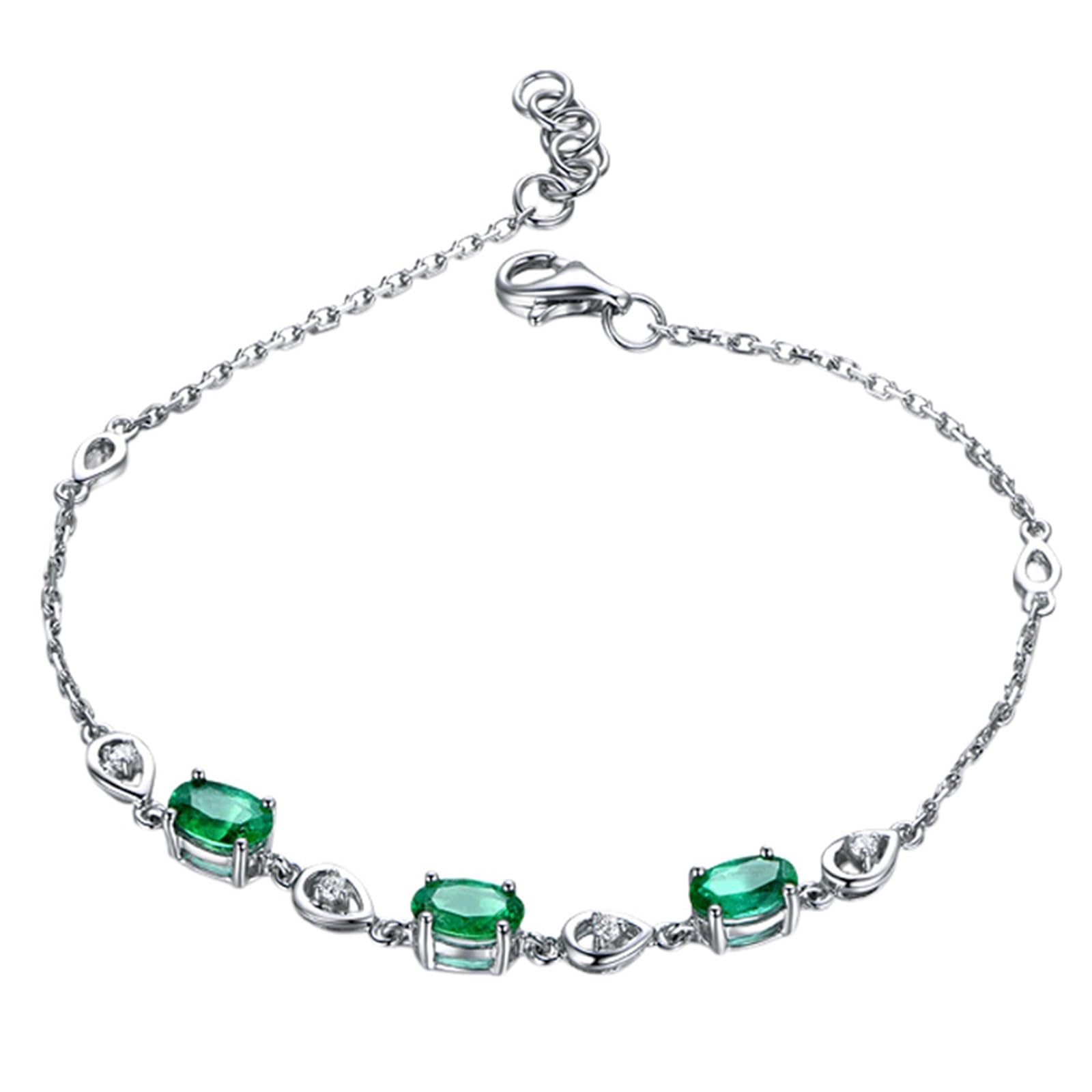 Bracciale in Oro Bianco 18k/14k/9k Vero, Bracciale con Pietra Smeraldo Sintetico 1.36ct 16-18 cm Estensione 4 cm con Moissanite, Braccialetti Donna Fidanzati
