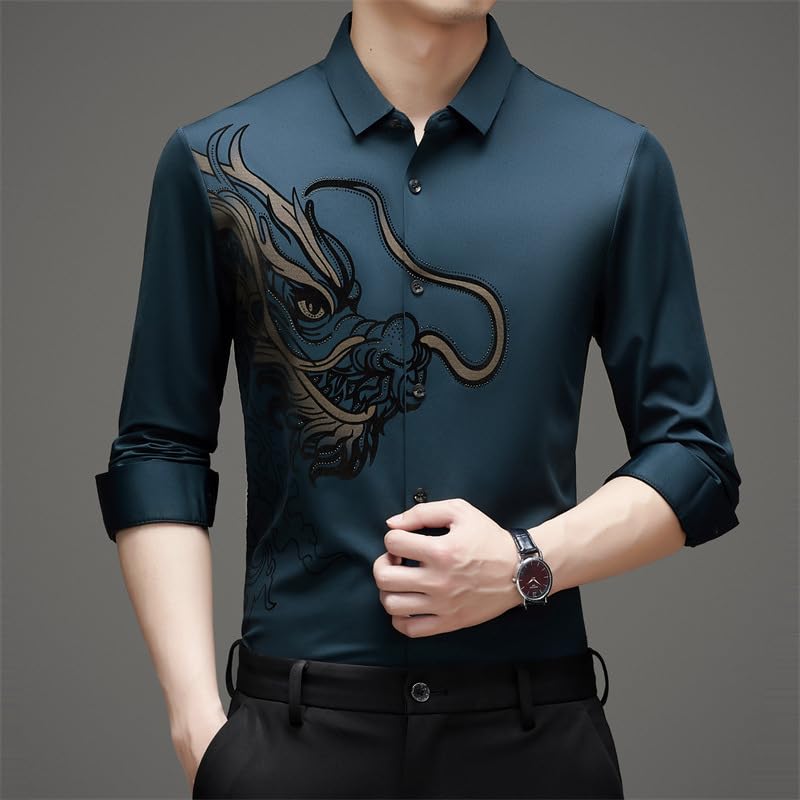 Camisa de manga larga para hombre holgada solución definitiva sin planchado 6